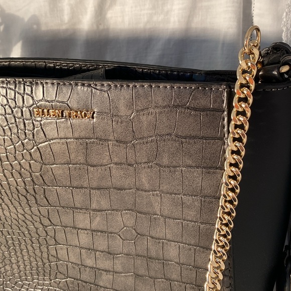 Ellen Tracy Croco Embellished Black/Grey Crossbody bag - Picture 2 of 7
